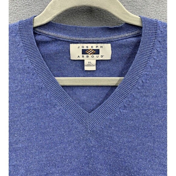 Joseph Abboud Sweater Mens Size XL Blue Merino Wool Blend V- Neck Pullover - Picture 3 of 14